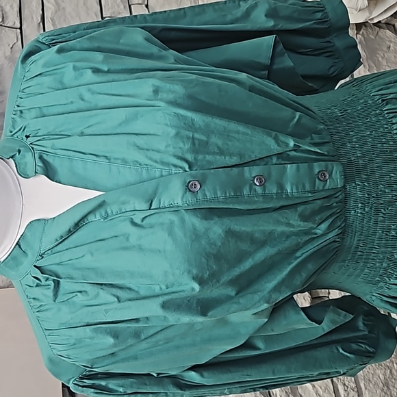 'Pinch' green button up cinched waist dress - Picture 2 of 4